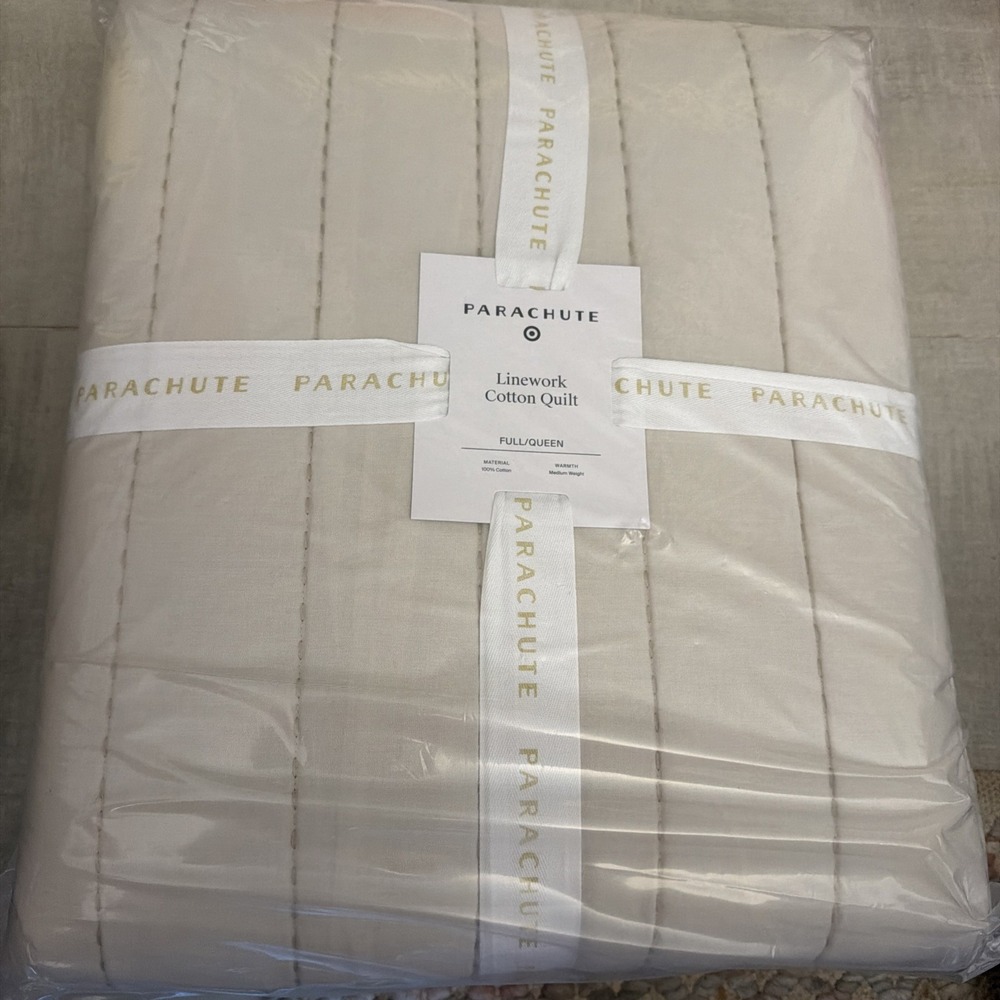 Parachute Home Linework Cotton Quilt Parchment Beige Full/Queen New